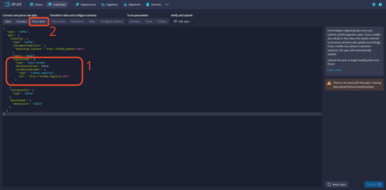Building a Druid streaming spec
