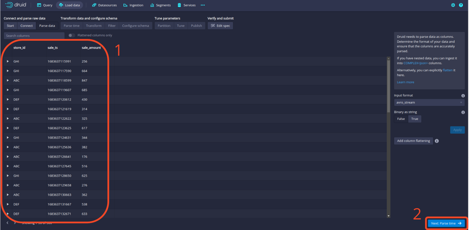 Building a Druid streaming spec